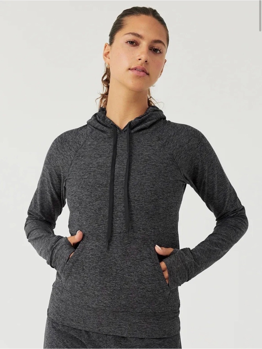 Outdoor Voices Cloudknit Heathered Charcoal Gray Hoodie Sweatshirt EUC Size M